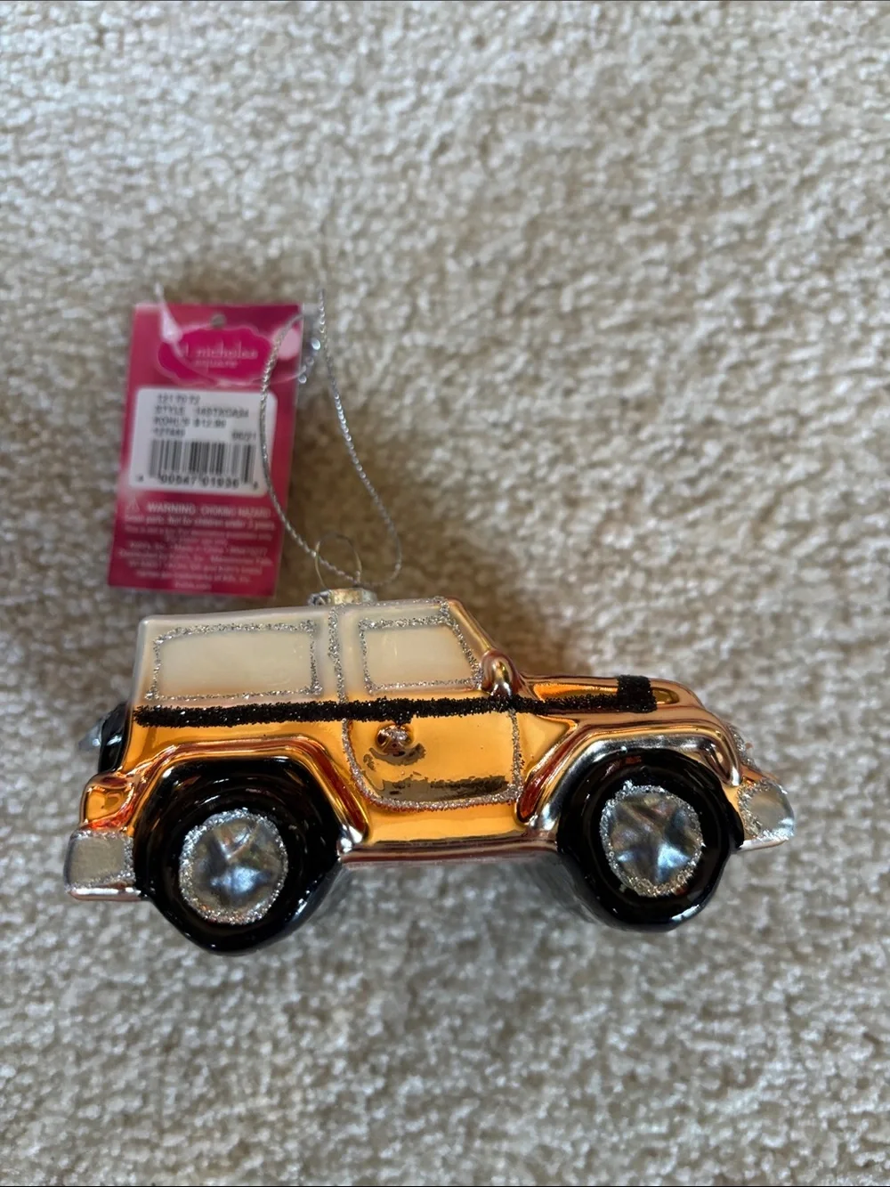 Kohl's St. Nicholas Square Gold and White Jeep Ornament Toy